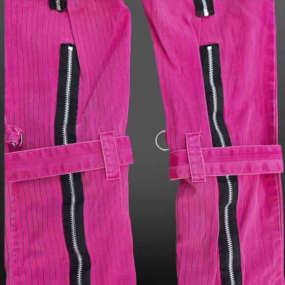 Vintage Tripp NYC Pink Black Pinstriped Pants Buckles Zippers Size 11 Low Rise - Picture 10 of 12